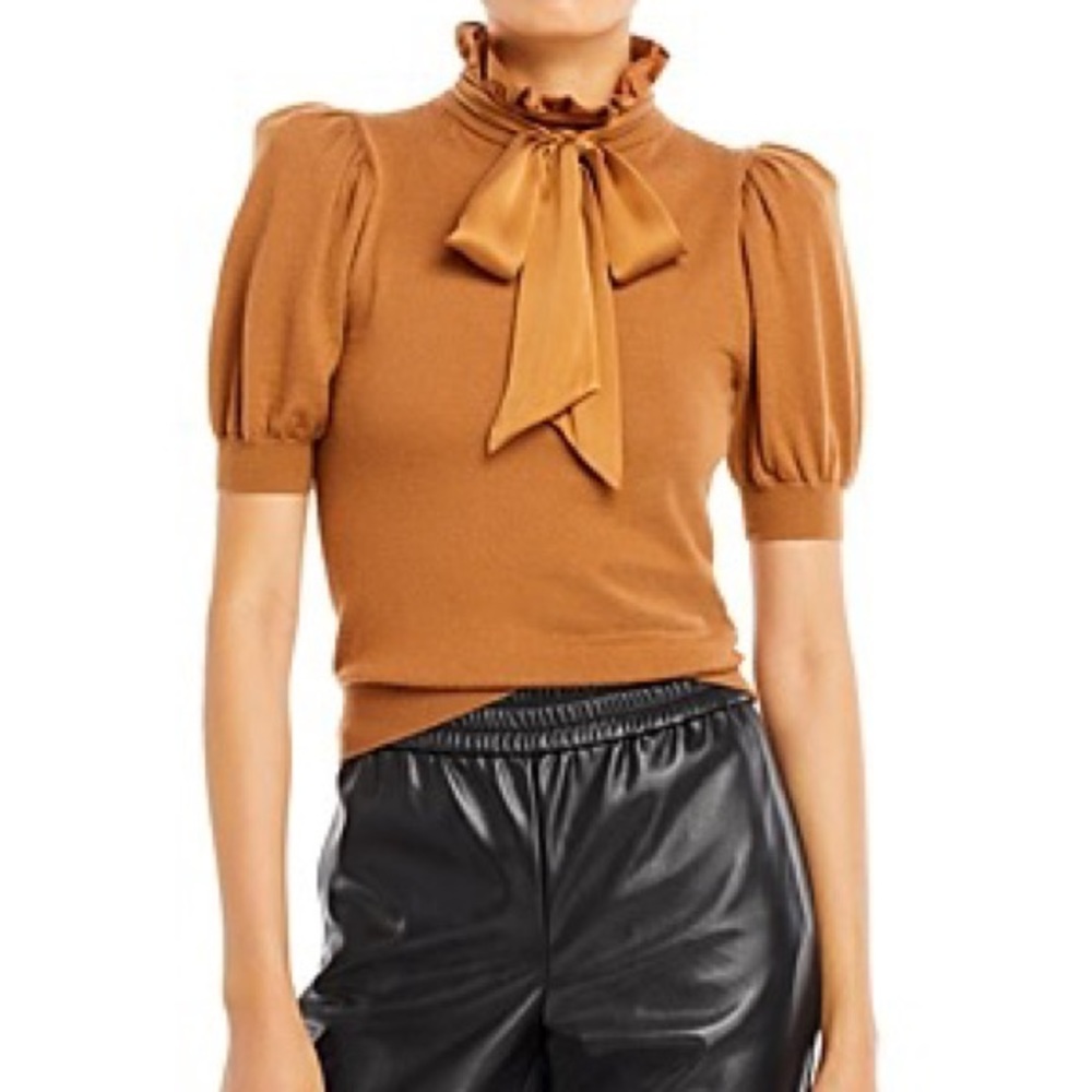 Alice+olivia Chase puff sleeve top in brown